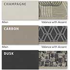 Three Décor Options (Champagne, Carbon, Dusk) and Two Wood Options (Driftwood II, Shadow) to choose from